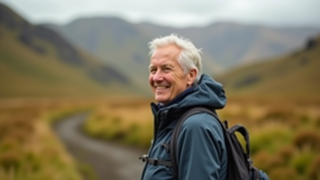 Person wearing layered hiking clothing: moisture-wicking base layer visible at neck, fleece jacket, and lightweight waterproof shell jacket