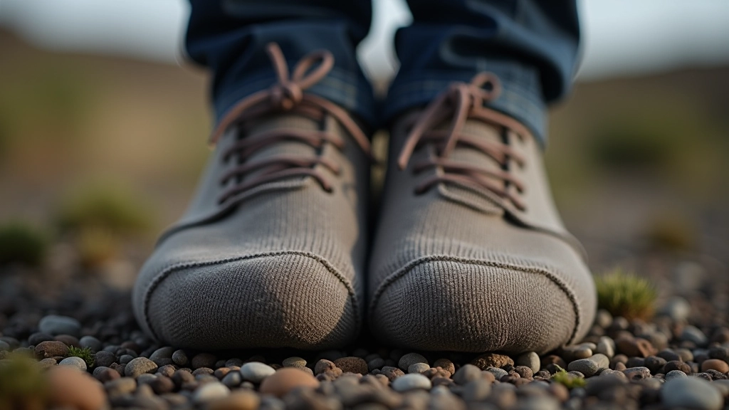 Pair of thick wool hiking socks rolled neatly, showing the texture and cushioning